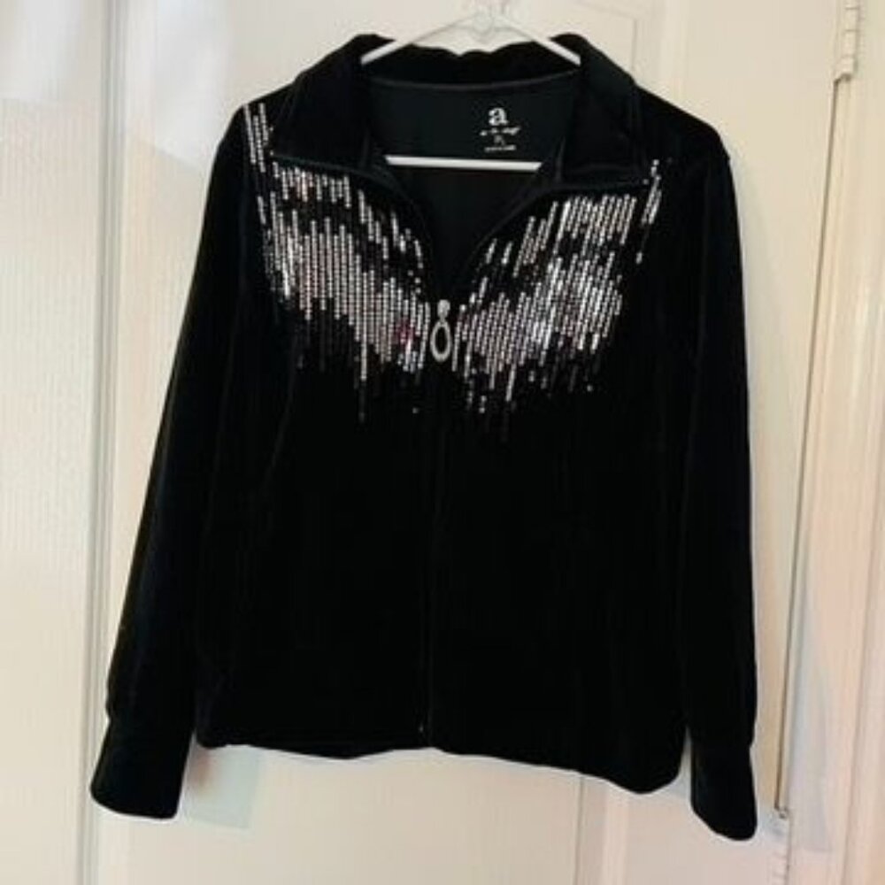 Women's Active Wear Top Zipper Activology Petite Large Black